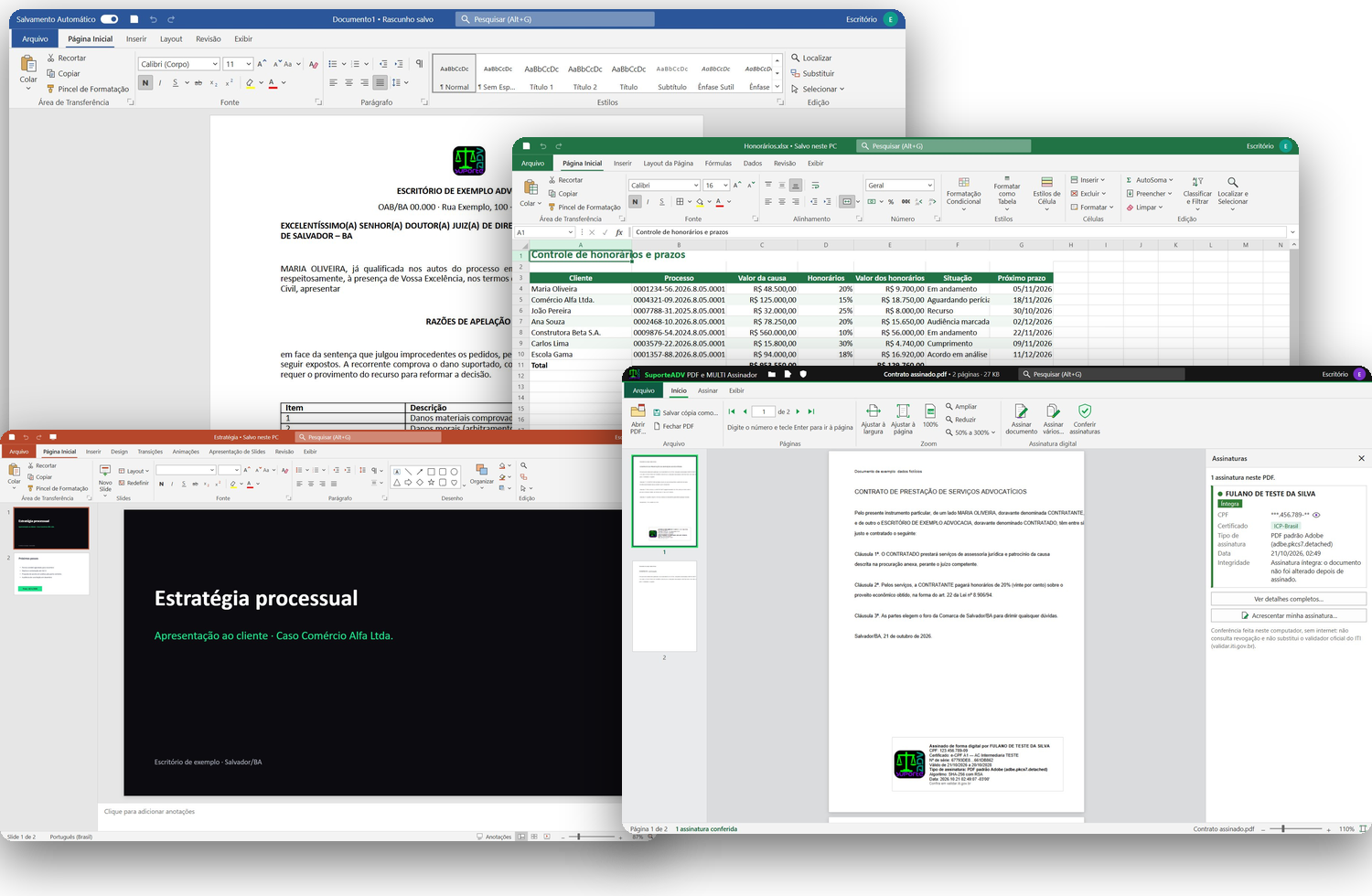 Os quatro programas da suíte: Texto, Planilha, Slide e PDF e MULTI Assinador