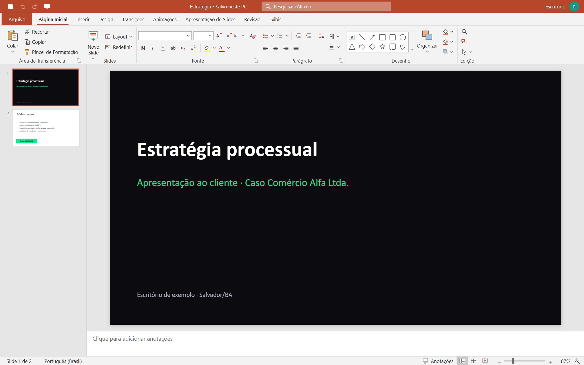 SuporteADV Slide com uma apresentação em edição